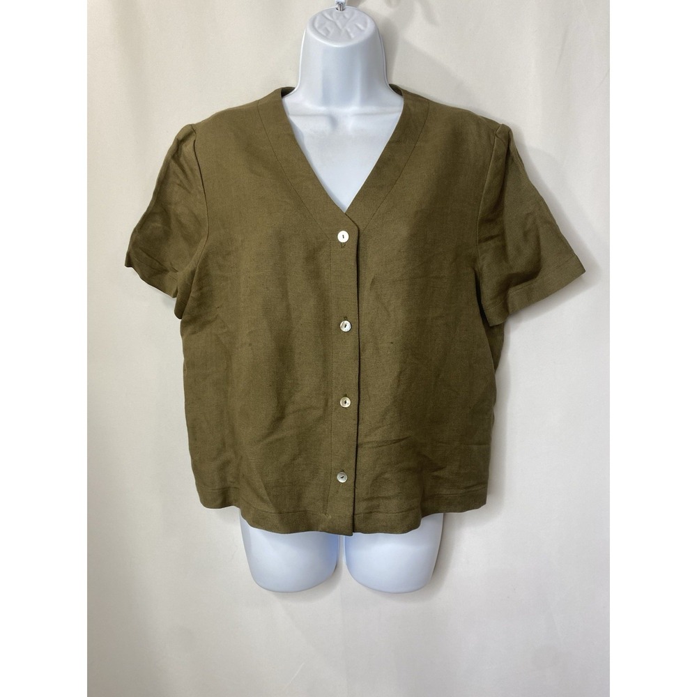 Maggy London‎ Linen Shirt Size 14 Lagenlook Breathable Career Wear Business Boxy